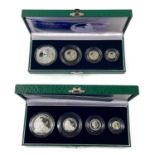 2005 & 2007 Royal Mint Great Britain cased Silver proof Britannia collection of 4 coins (x2).