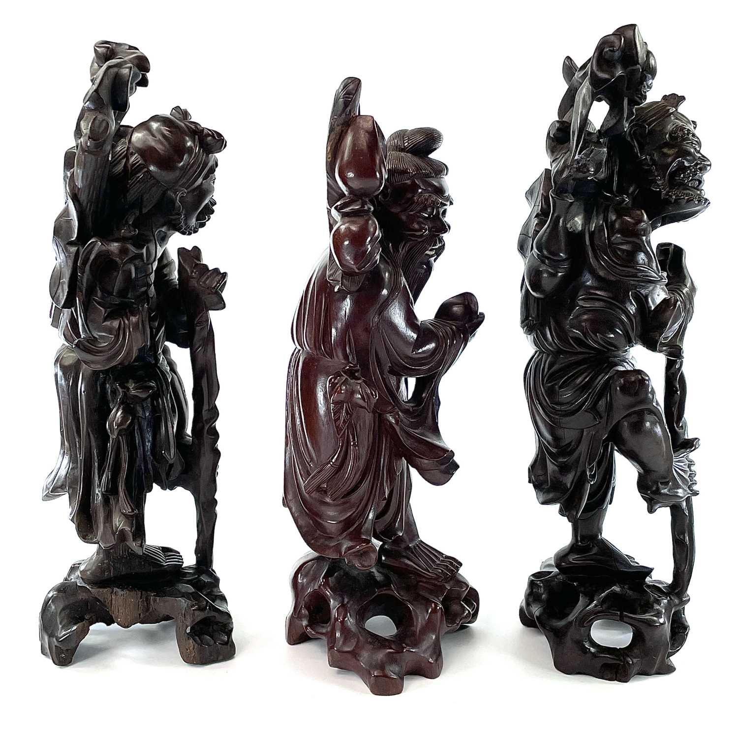 A pair of Chinese carved hardwood figures, late 19th century. - Image 2 of 7