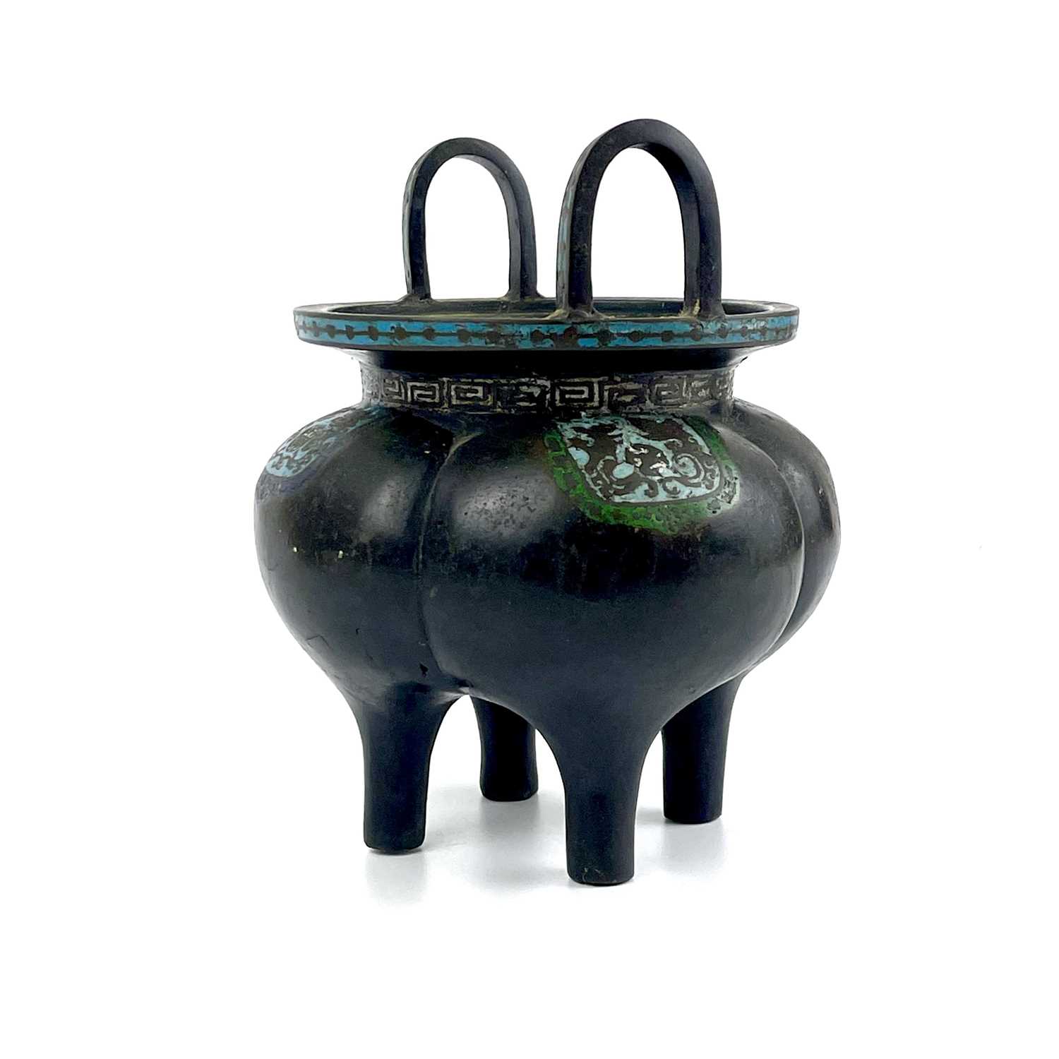 A Chinese large bronze and enamel censer, Qing or earlier. - Image 2 of 10