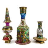 An early 20th century brass painted hookah pipe sections.