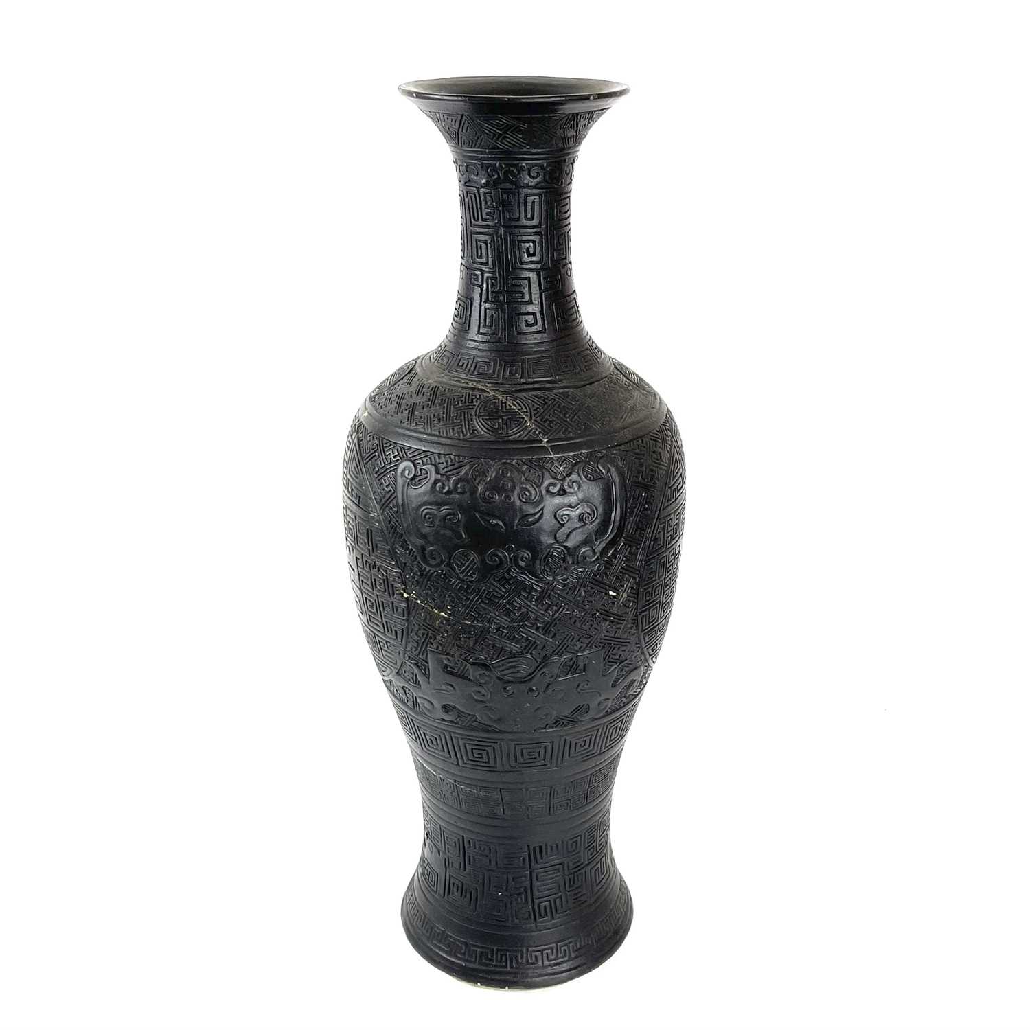 A large rare Chinese carved black porcelain vase, Qing Dynasty. - Image 6 of 16