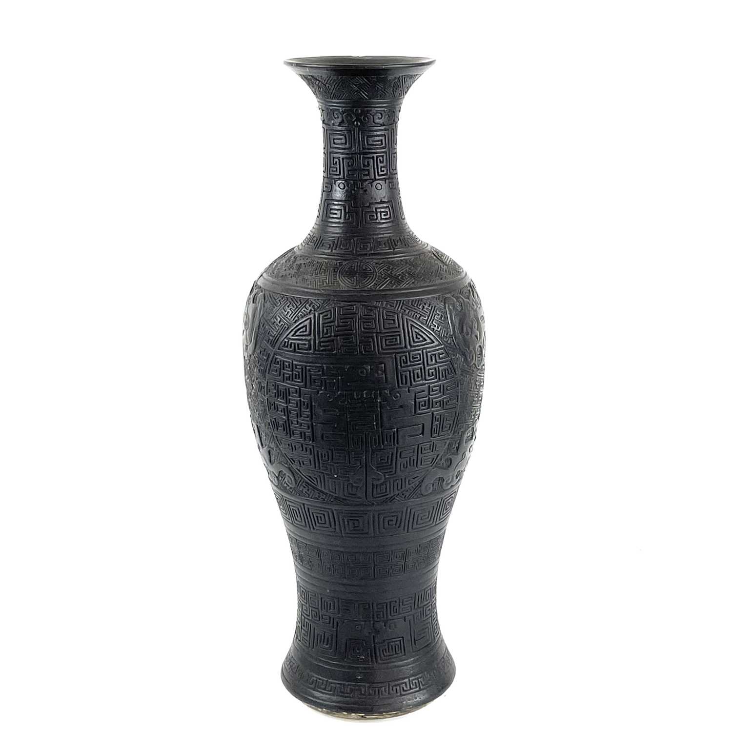 A large rare Chinese carved black porcelain vase, Qing Dynasty. - Image 15 of 16