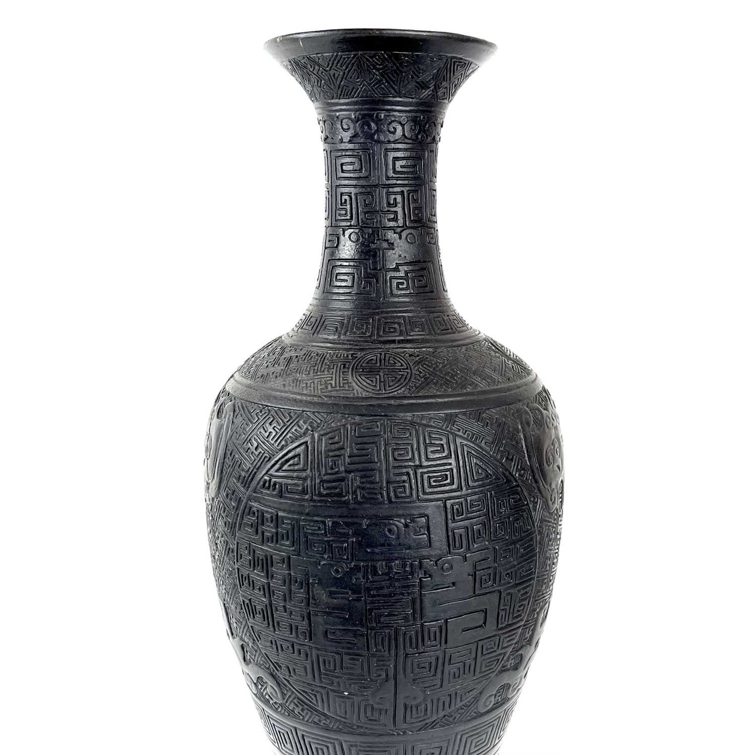 A large rare Chinese carved black porcelain vase, Qing Dynasty. - Image 3 of 16