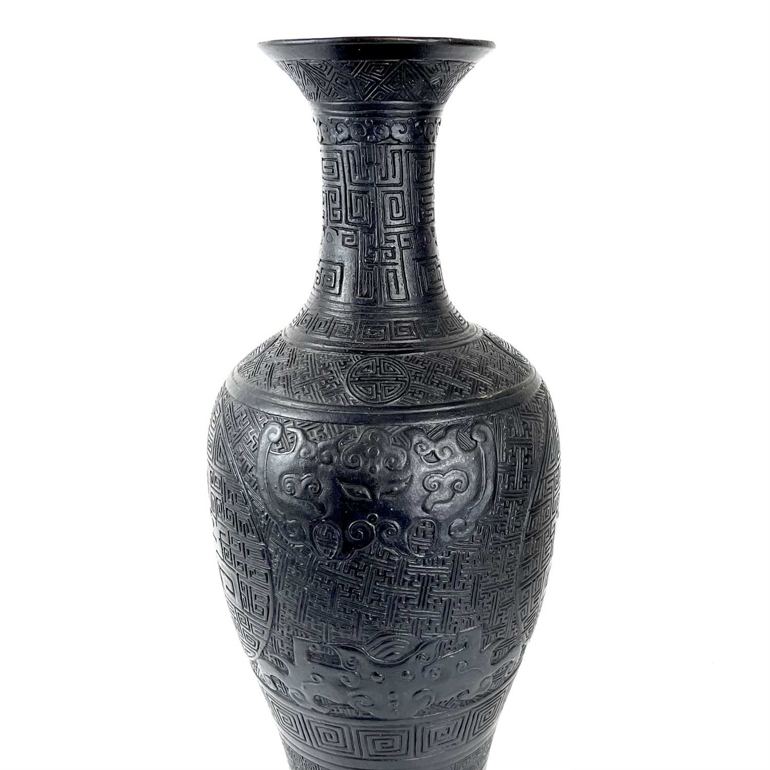 A large rare Chinese carved black porcelain vase, Qing Dynasty. - Image 10 of 16