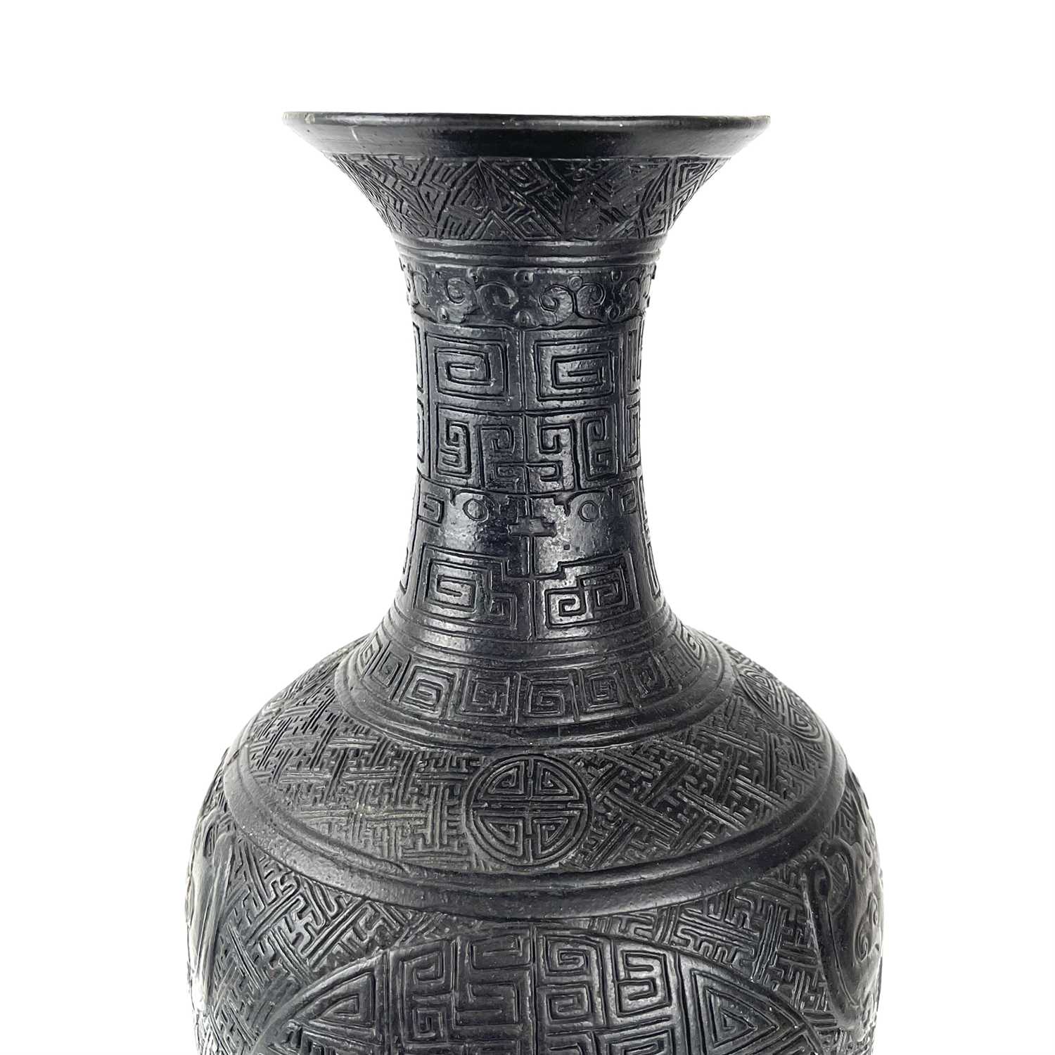 A large rare Chinese carved black porcelain vase, Qing Dynasty. - Image 5 of 16