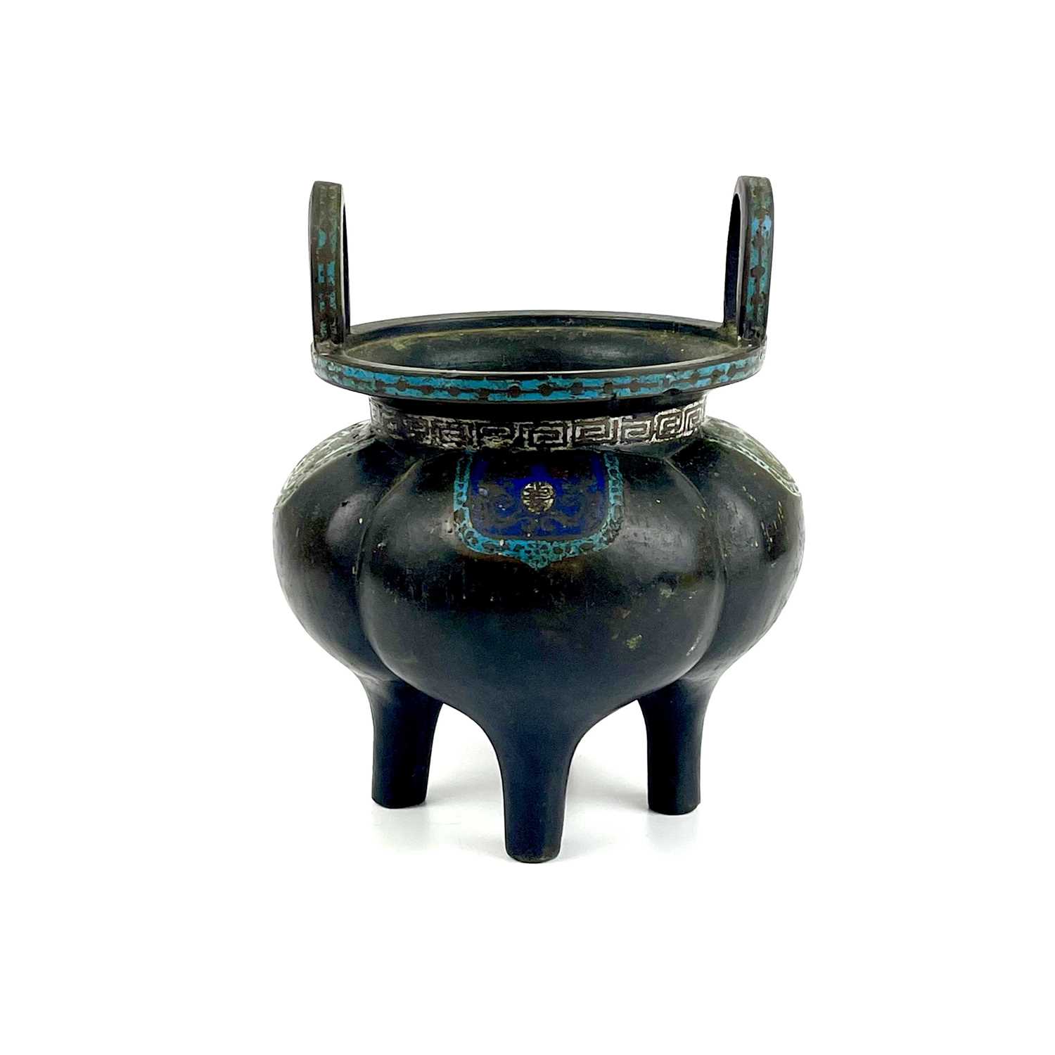 A Chinese large bronze and enamel censer, Qing or earlier. - Image 6 of 10