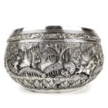 A large Burmese silver bowl, 19th century.