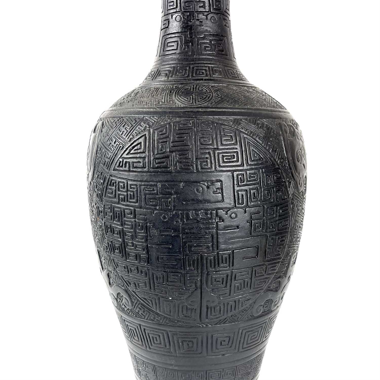 A large rare Chinese carved black porcelain vase, Qing Dynasty. - Image 2 of 16