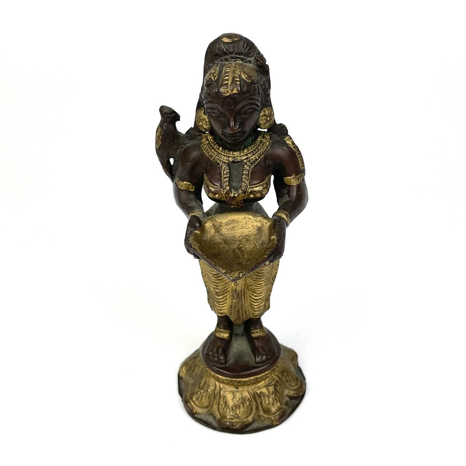 An Indian gilt bronze figural oil lamp. - Image 2 of 9