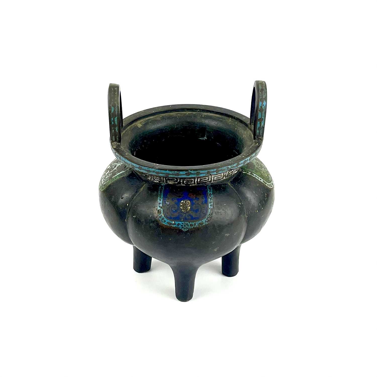 A Chinese large bronze and enamel censer, Qing or earlier. - Image 3 of 10