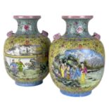 A superb pair of Chinese famille rose porcelain vases, late Qing/Republic period.