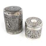 Two Burmese silver cannisters, 19th century.