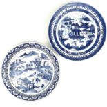 A Chinese porcelain blue and white plate, late 18th century.