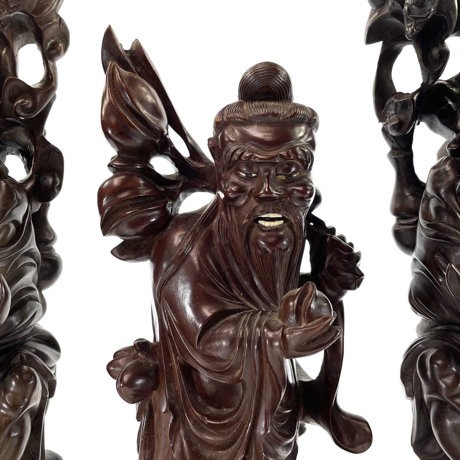A pair of Chinese carved hardwood figures, late 19th century. - Image 5 of 7