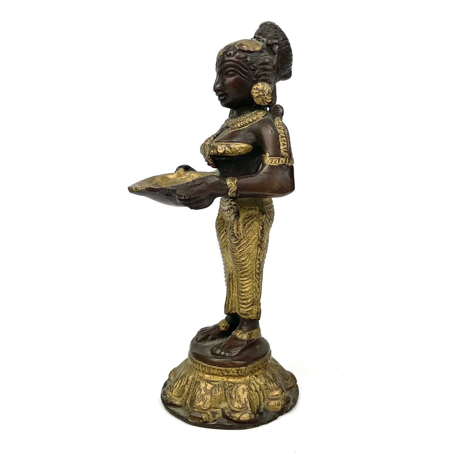 An Indian gilt bronze figural oil lamp. - Image 8 of 9