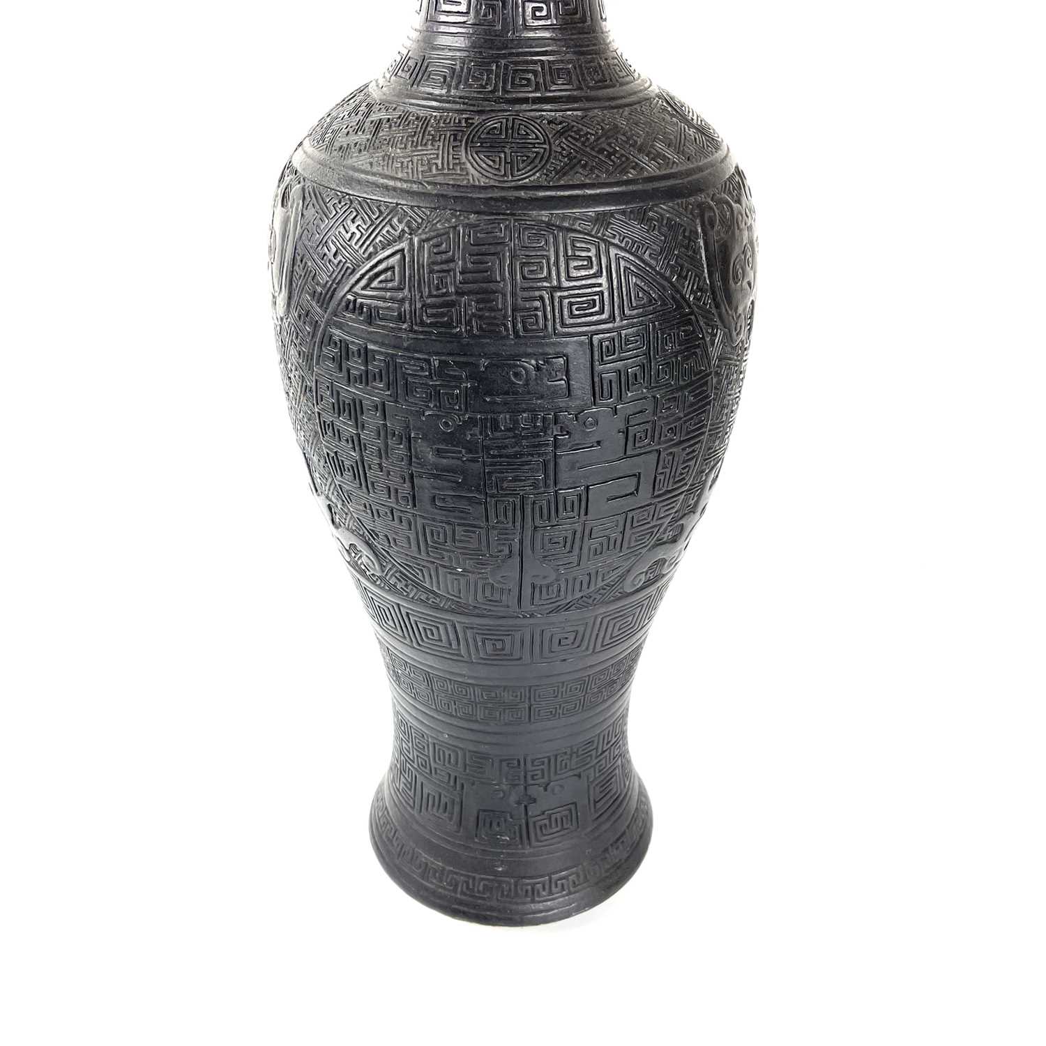 A large rare Chinese carved black porcelain vase, Qing Dynasty. - Image 13 of 16