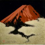 A Japanese lacquer panel of Mt Fuji.