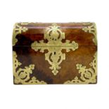 A Victorian burr walnut and brass dome top casket.