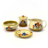 A collection of Clarice Cliff 'Crocus' pattern ceramics.