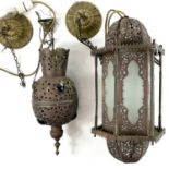 An Eastern style hexagonal pierced brass lantern.