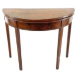 A George III mahogany half round fold top card table.