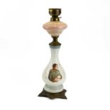A French opaque glass oil lamp.