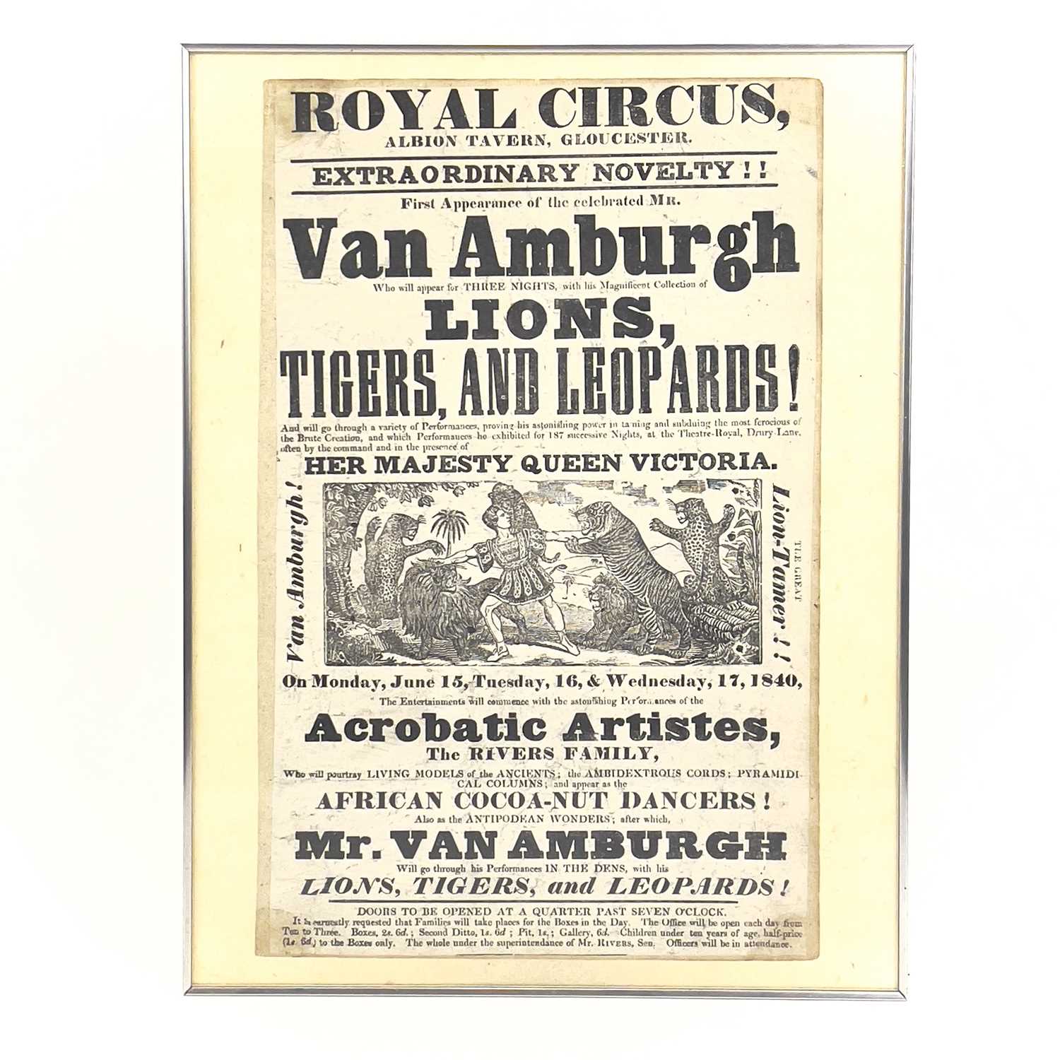 A rare early Victorian circus advertising poster or flyer Mr Van Amburgh the Great Lion-Tamer. - Image 3 of 6