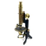 A lacquered brass and brass Petrological microscope by J Swift & Sons early 20th century.