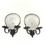 A pair of Venetian mirrored twin branch wall sconces.