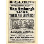 A rare early Victorian circus advertising poster or flyer Mr Van Amburgh the Great Lion-Tamer.
