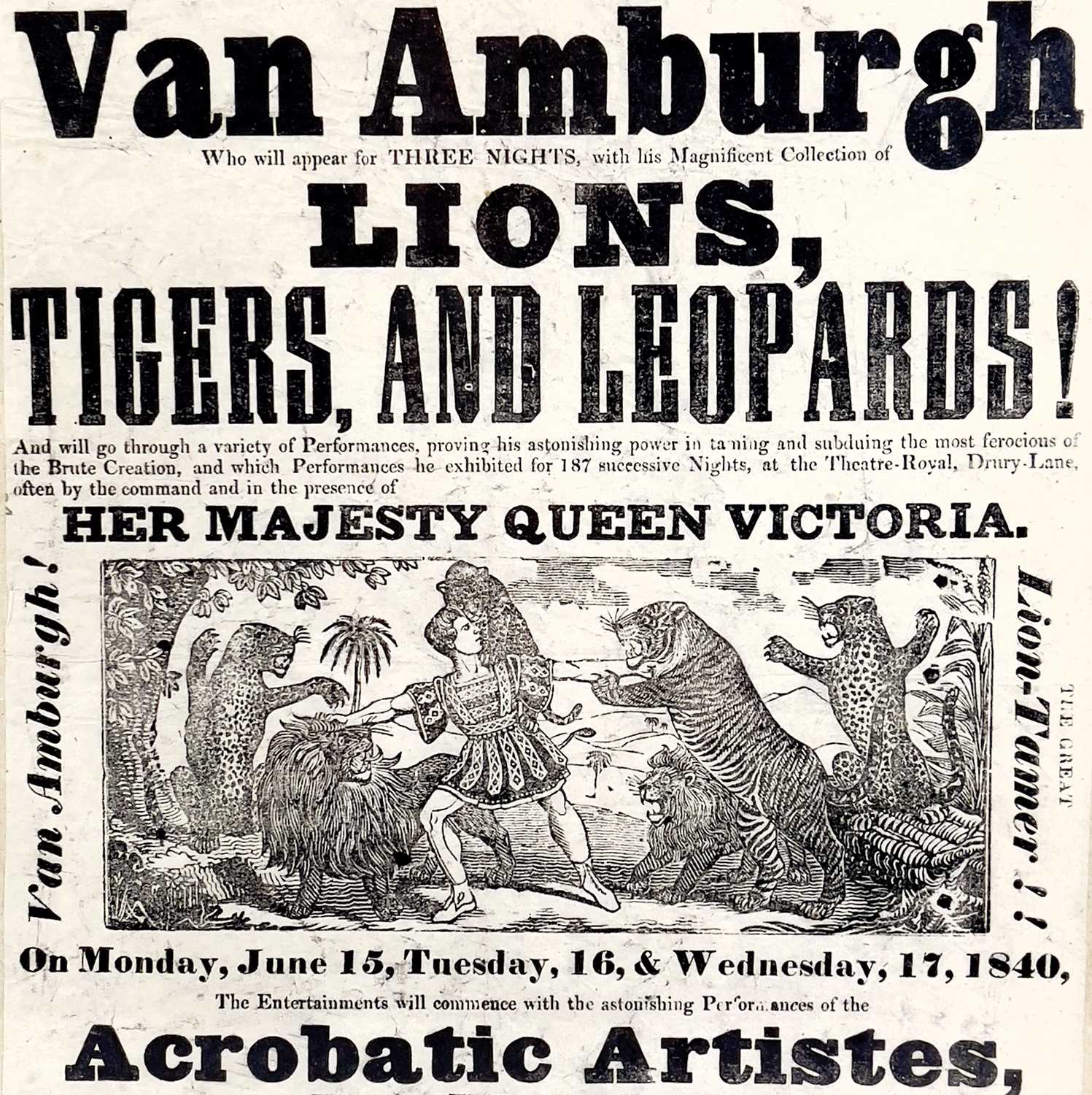 A rare early Victorian circus advertising poster or flyer Mr Van Amburgh the Great Lion-Tamer. - Image 5 of 6