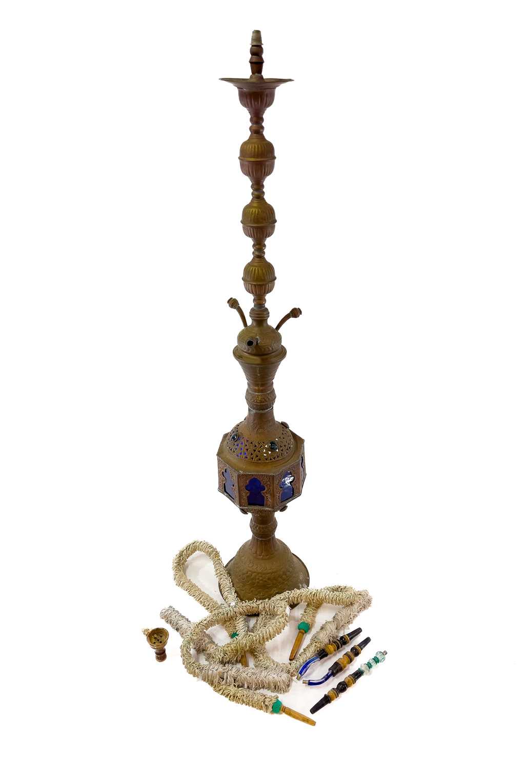 A tall pierced Indian brass hookah. - Image 10 of 12