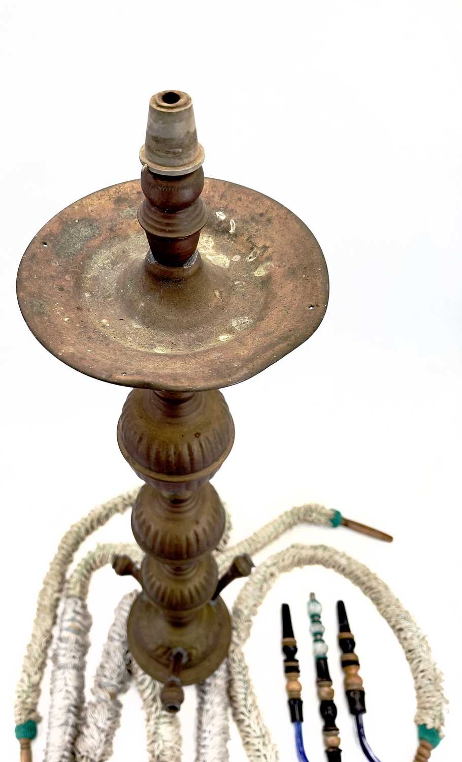 A tall pierced Indian brass hookah. - Image 2 of 12