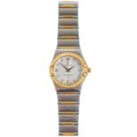 An Omega Constellation steel and 18ct rose gold diamond set ladies automatic bracelet wristwatch.