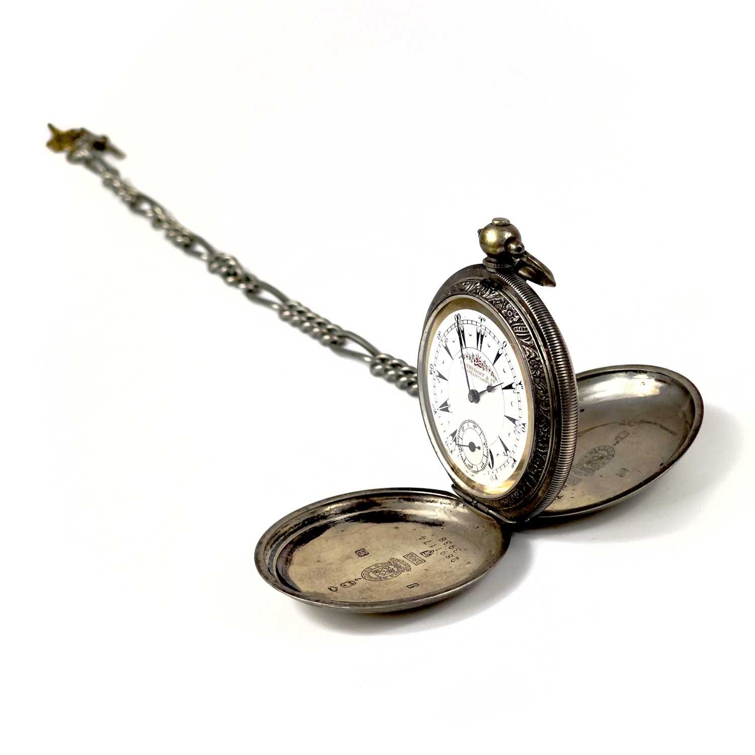 A Turkish .800 silver cased full hunter key wind pocket watch by Billodes. - Image 10 of 13