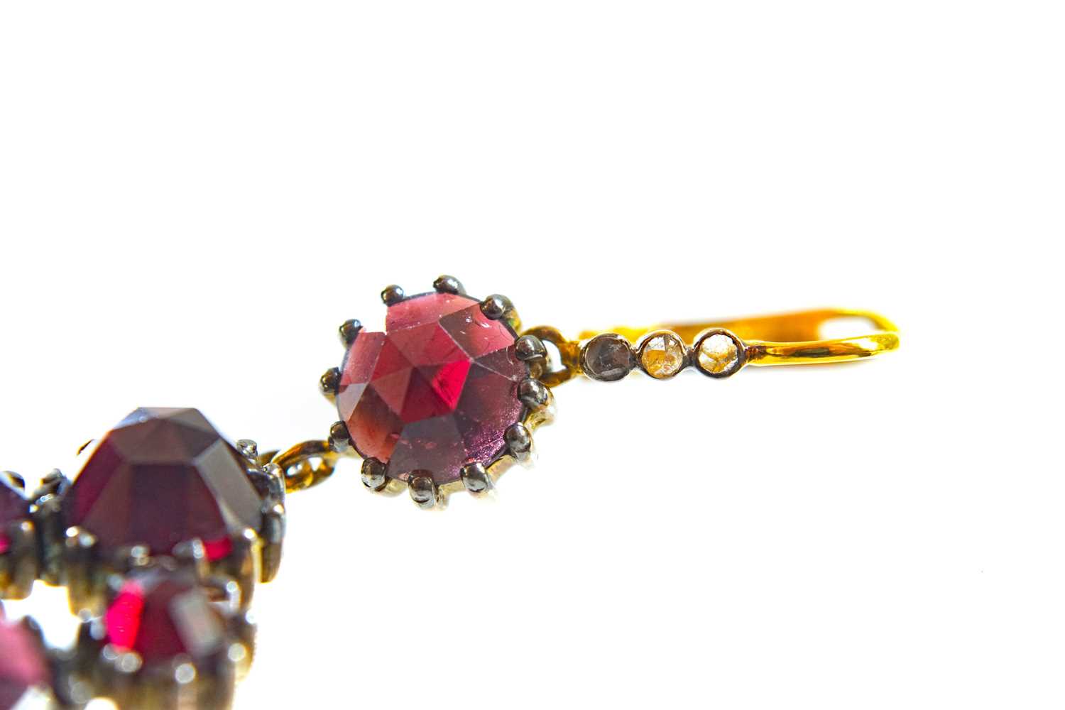 A pair of Georgian style gold garnet and diamond set girandole earrings. - Image 4 of 4