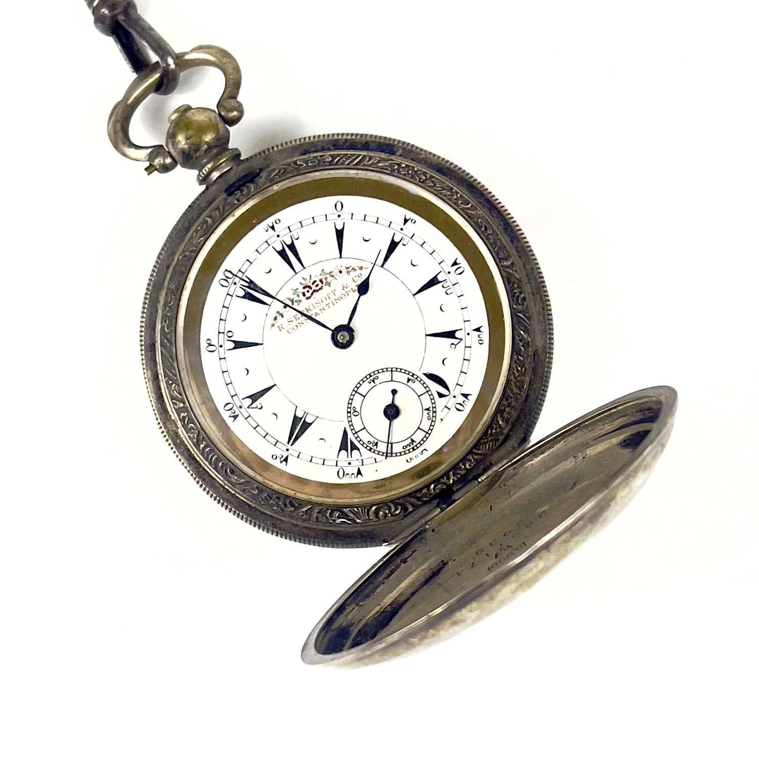 A Turkish .800 silver cased full hunter key wind pocket watch by Billodes. - Image 7 of 13