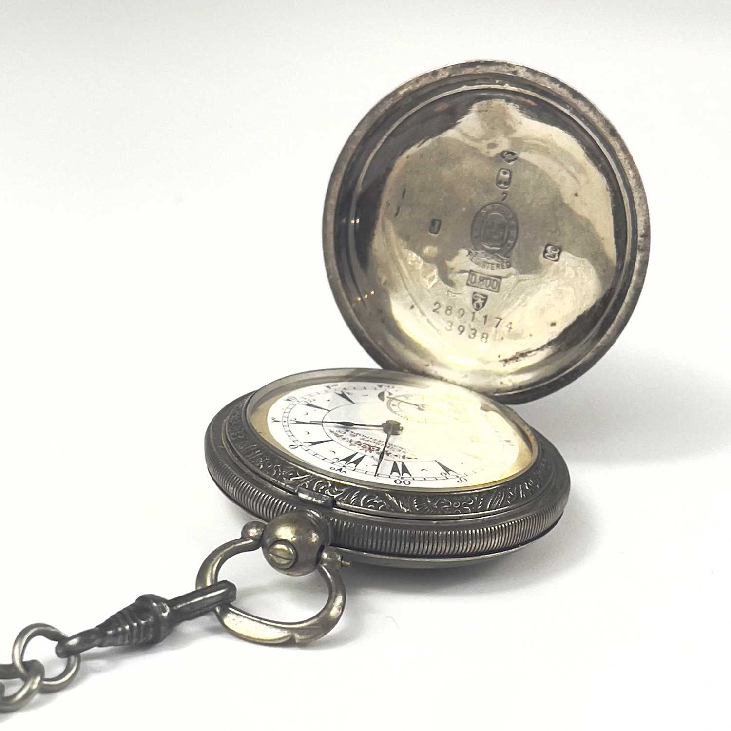 A Turkish .800 silver cased full hunter key wind pocket watch by Billodes. - Image 6 of 13