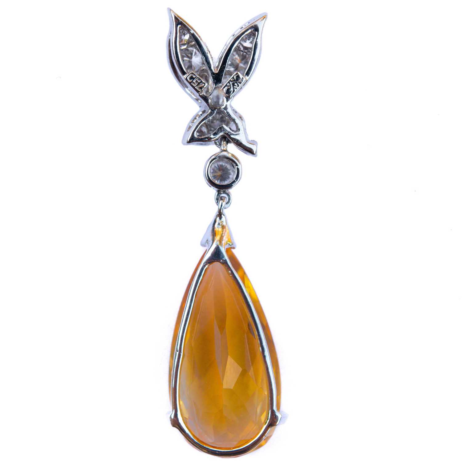 A pair of 18ct white gold, citrine and diamond drop earrings. - Image 2 of 7