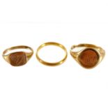 A 22ct hallmarked gold band ring, size N, 2.9g;