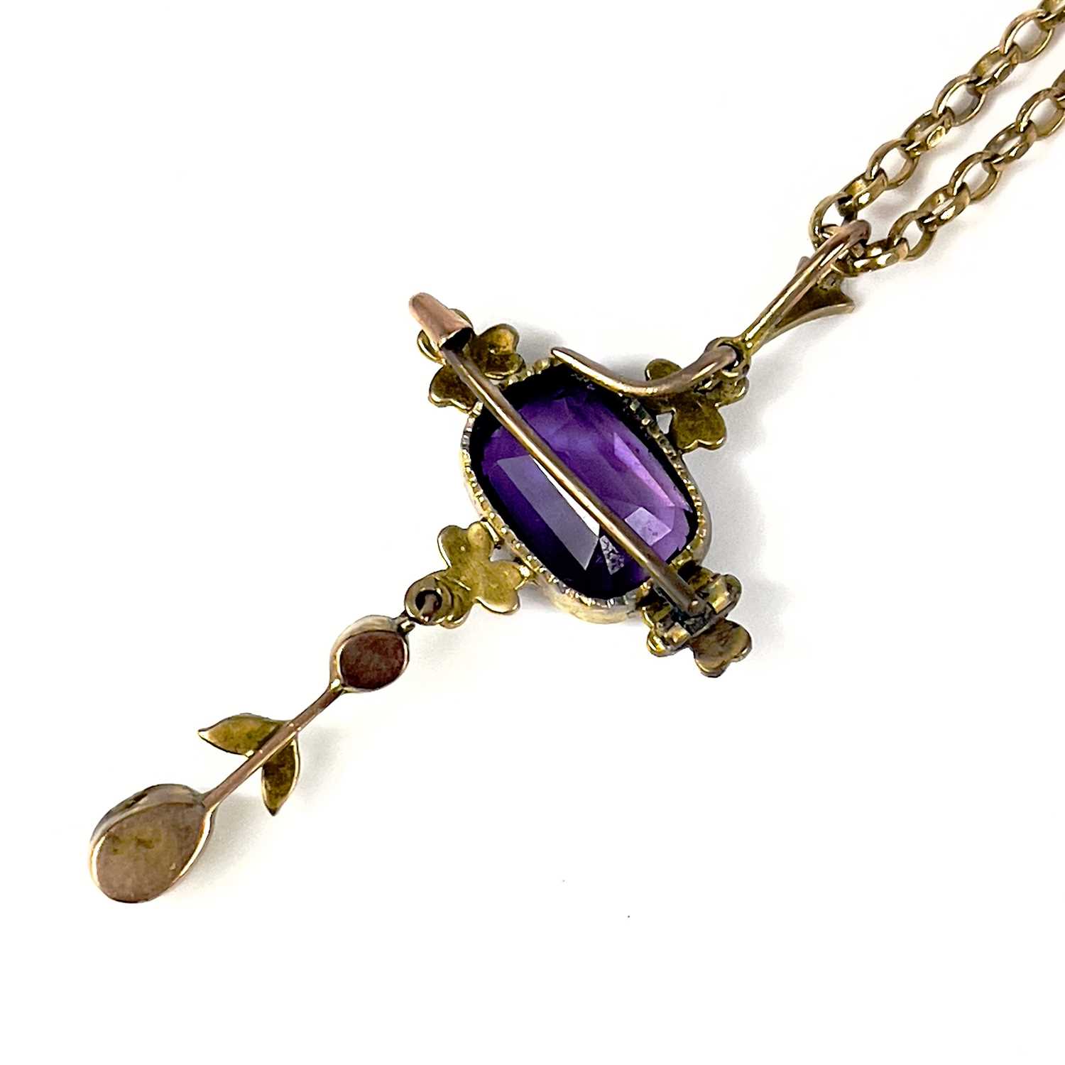 An Edwardian gold amethyst and pearl set pendant. - Image 4 of 9