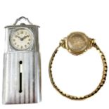 A 9ct gold wristwatch case with 9ct front and back expanding strap.