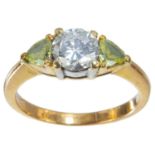 A good 18ct certificated white and yellow diamond three stone ring.