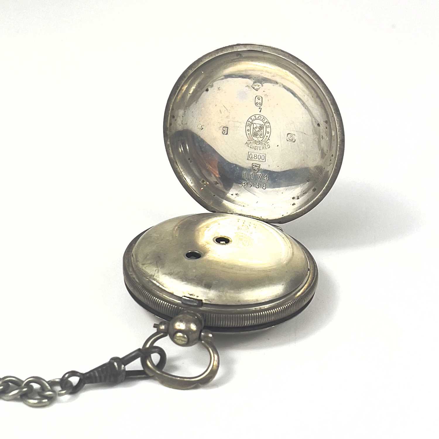 A Turkish .800 silver cased full hunter key wind pocket watch by Billodes. - Image 12 of 13