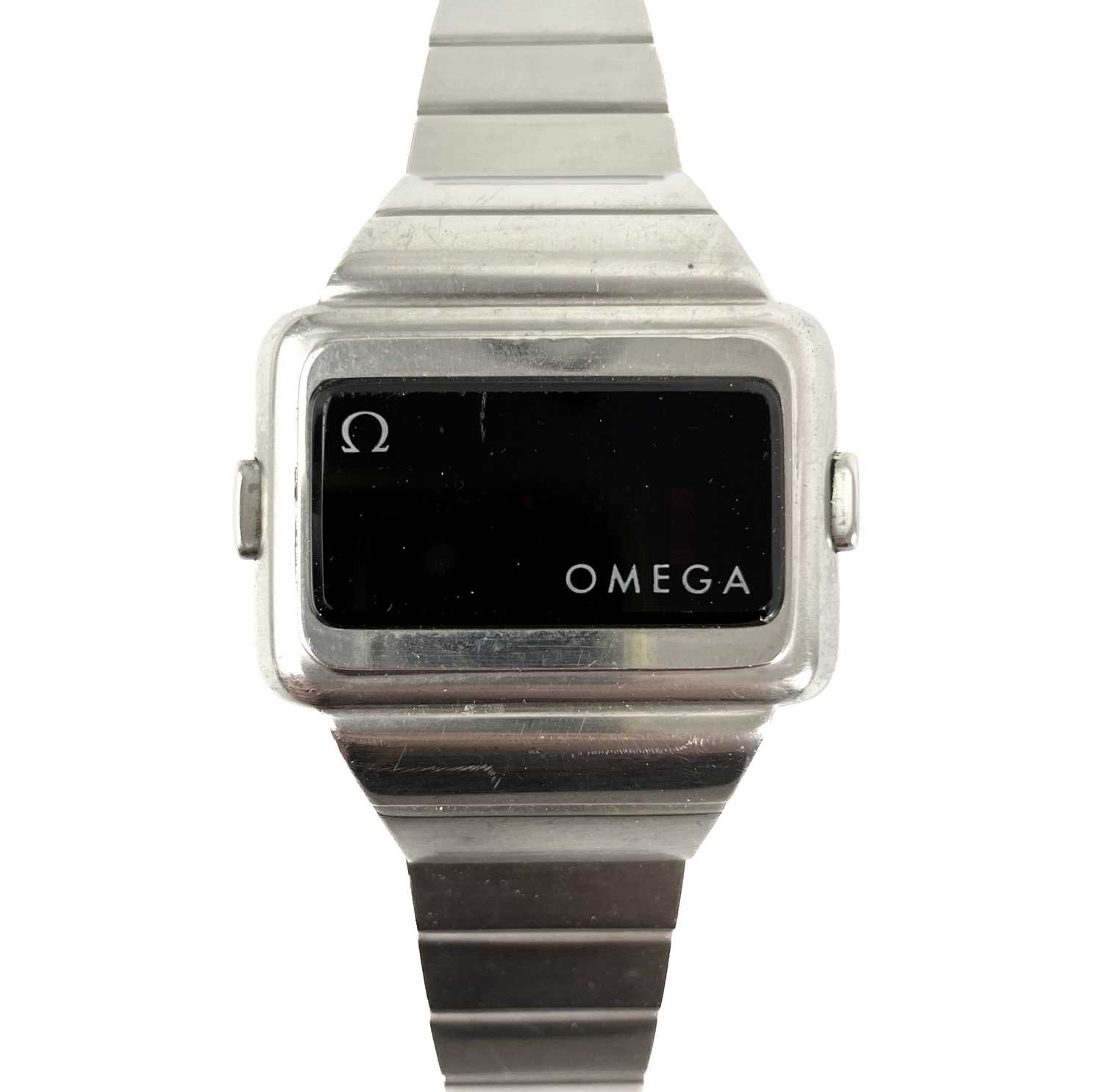 An Omega 'Time Computer' digital quartz gentleman's stainless steel bracelet wristwatch.