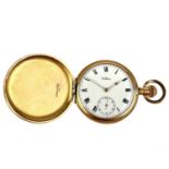 A Waltham gold plated full hunter crown wind pocket watch.