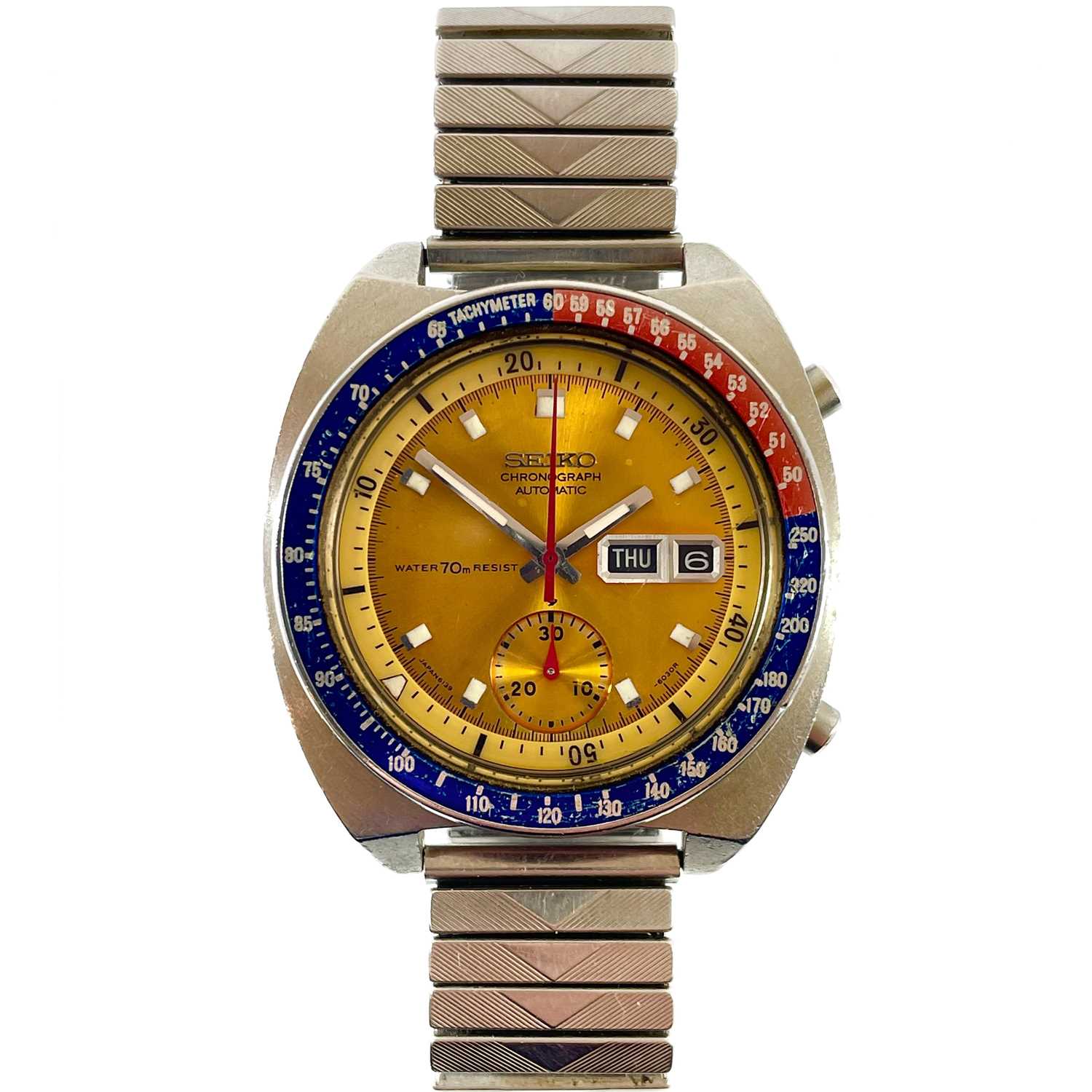 A Seiko 'Pogue' chronograph automatic wristwatch with 'Pepsi' bezel.