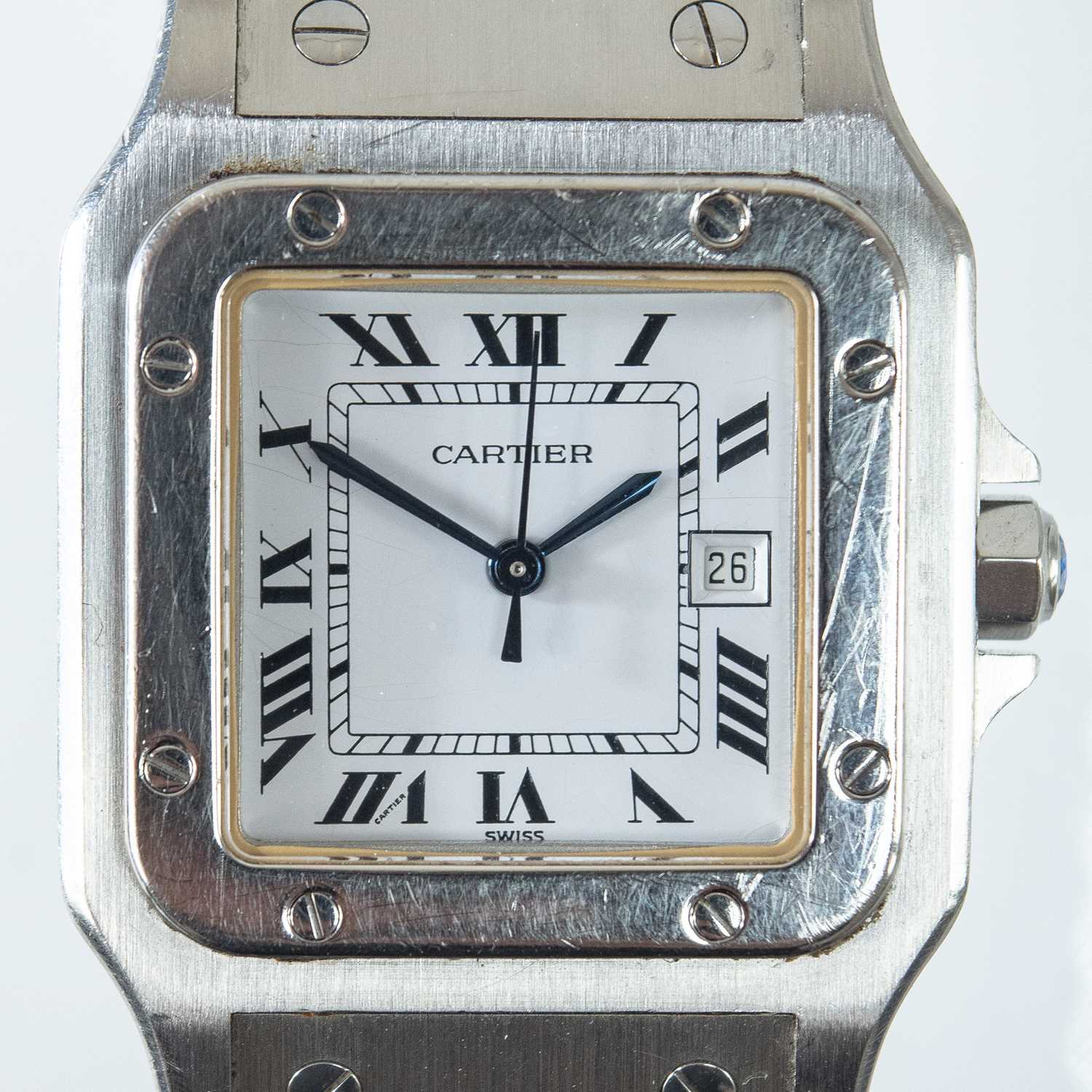 A Cartier Santos stainless steel gentleman's automatic bracelet wristwatch. - Image 2 of 8