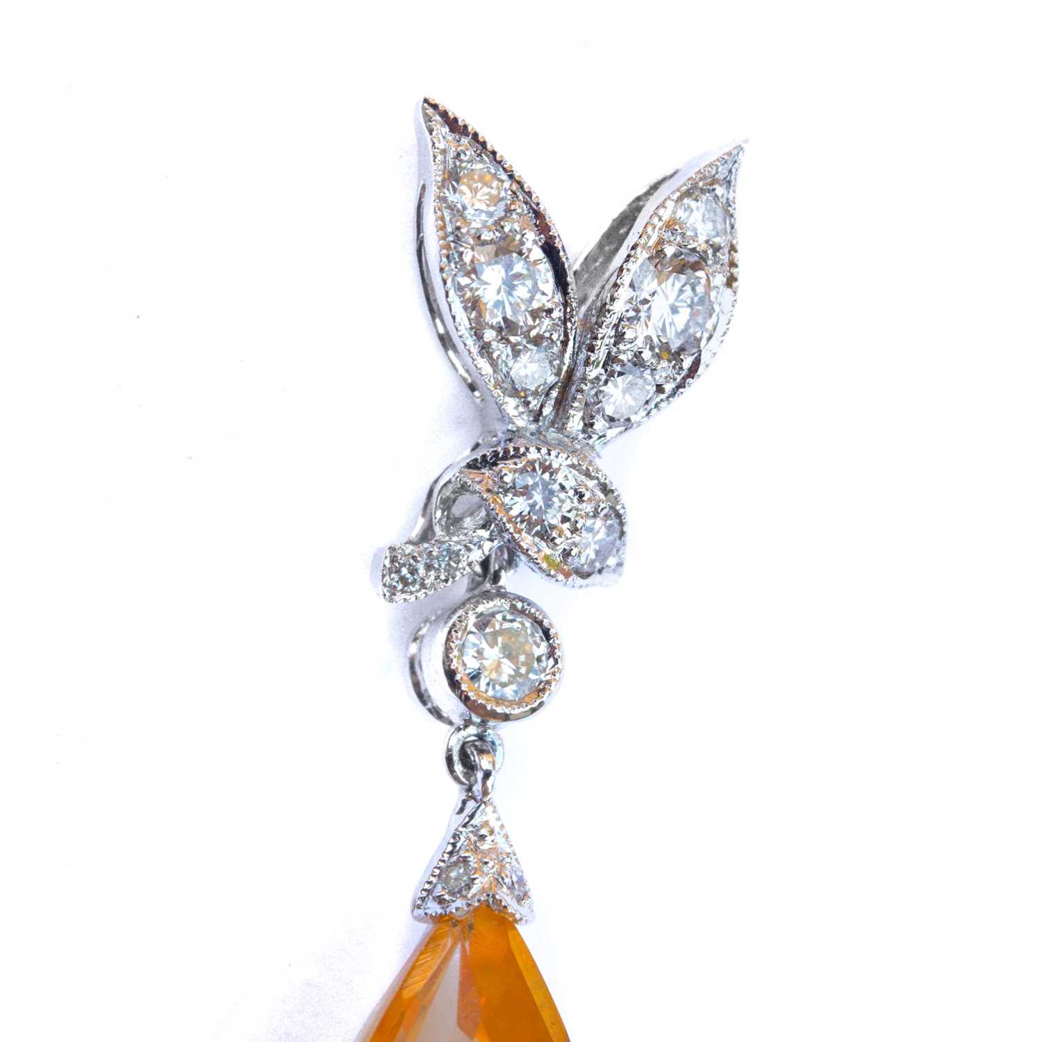 A pair of 18ct white gold, citrine and diamond drop earrings. - Image 3 of 7