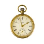 A 9ct gold cased open face crown wind pocket watch.